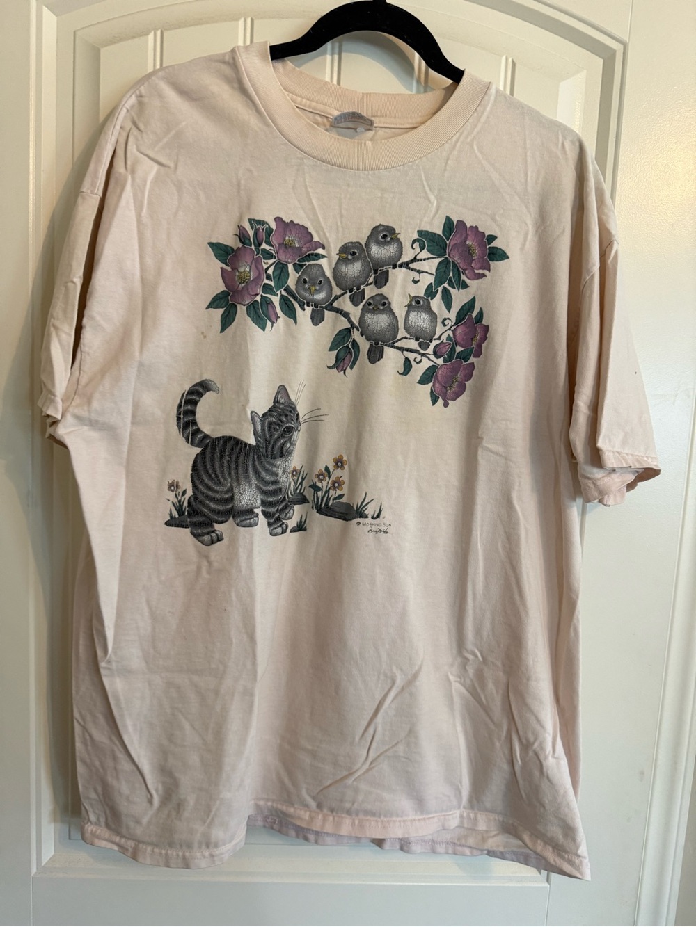 Vintage 90’s Hanes Cat Tee with Kitten and Birds Graphic